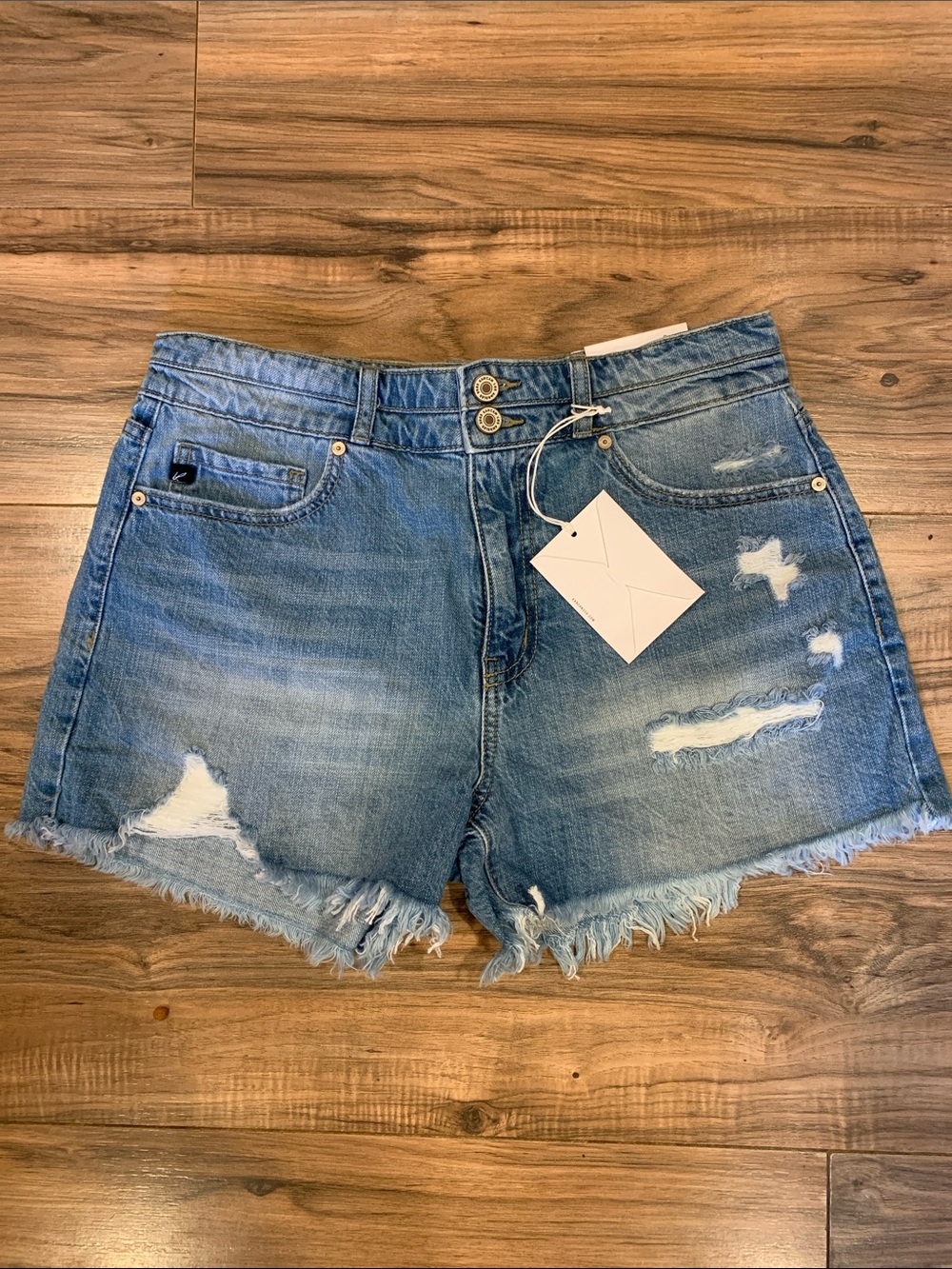 NWT Womens KanCan High Rise Distressed Medium Wash Cutoff Denim Jean Shorts 9/28